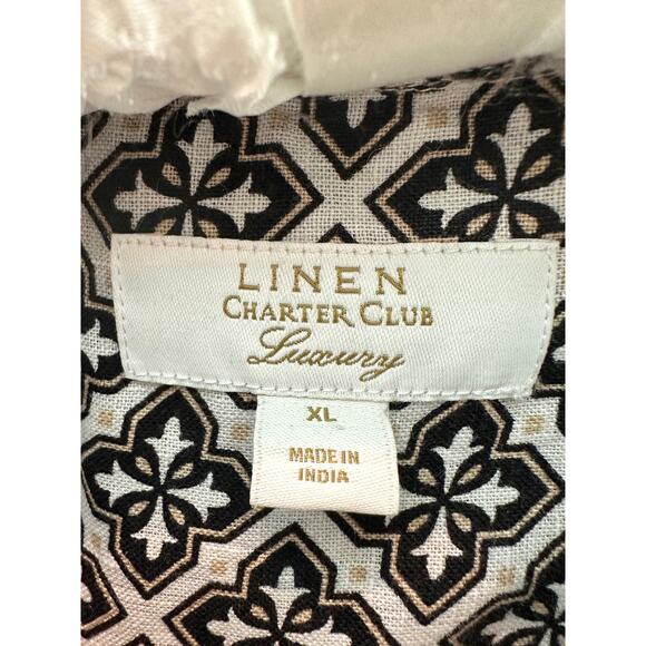 CHARTER CLUB Luxury Linen Shirt Black White Geometric Button Down Blouse Top XL - Picture 5 of 7